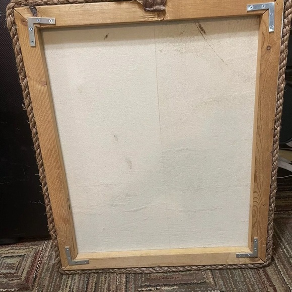 vintage oil painting On Canvas Rope Frame “ Boats In the Dock” 20”X25”picture - Picture 2 of 7